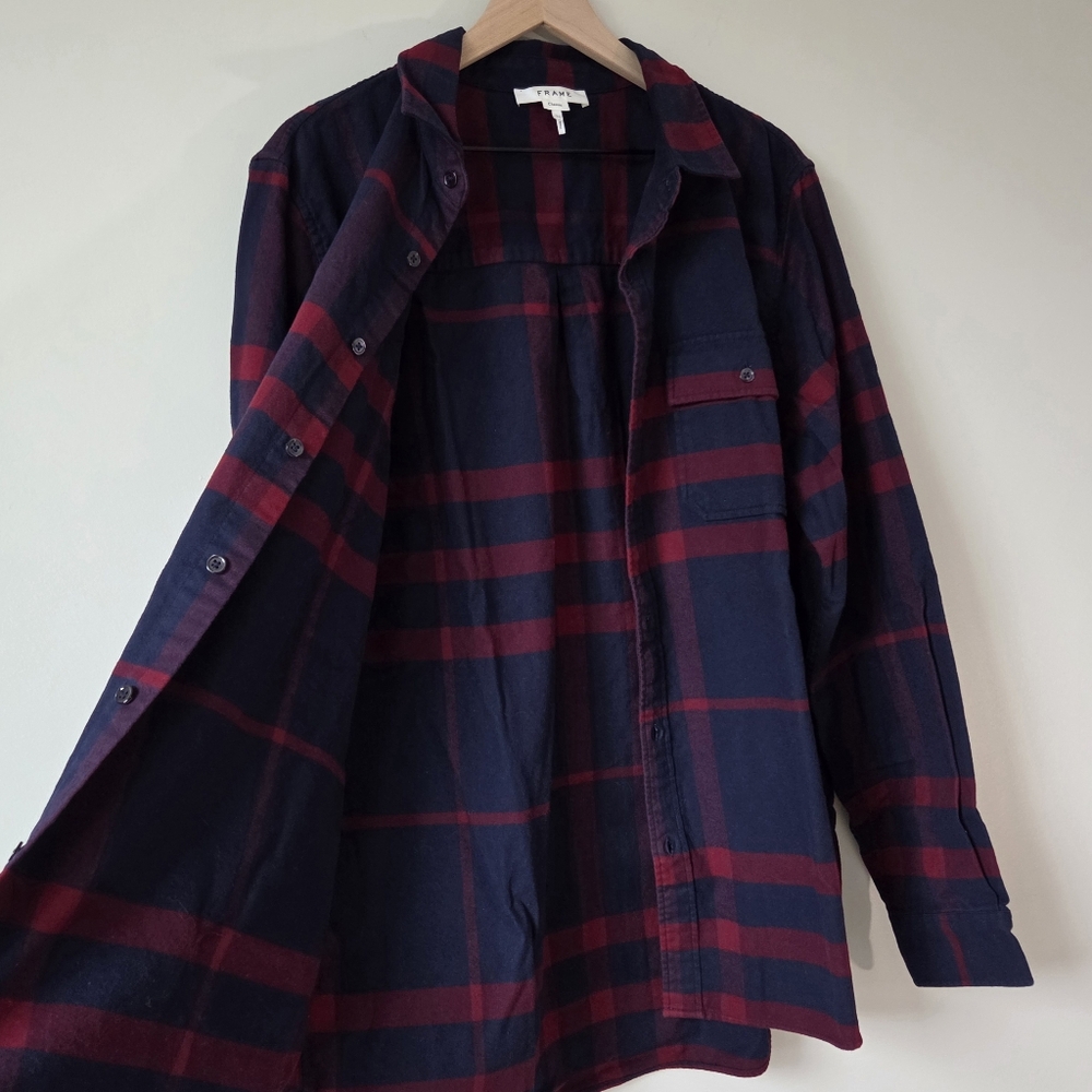 FRAME Refined Plaid Red Blue Classic Flannel Button Up Shirt Mens Size XL - Picture 3 of 10